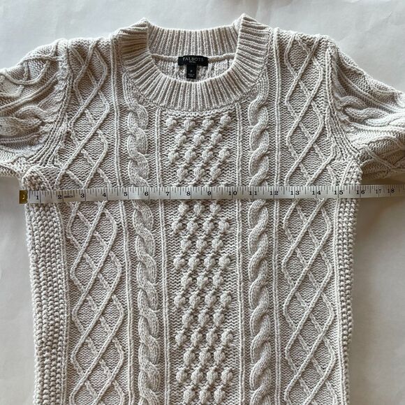 Talbots Petites Ivory Cotton Blend Mixed Cable Knit Crew Neck 3/4 Sleeve Sweater - Picture 7 of 8